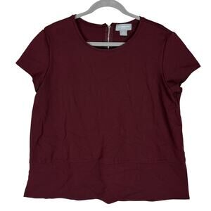 Liz‎ Claiborne Studio Blouse Women XL Maroon Rayon Cap Sleeve Back Zip Side Slit